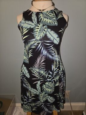 C&C California Black Tropical Leaf Print Backless Dress